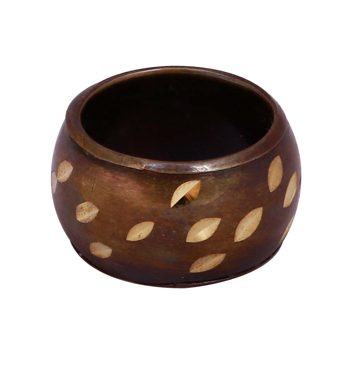 Bulk Wholesale Handmade Brown Color Broad Finger Ring / Wide Band in Metal – Adorned with Leaf Shaped Patterns – Fashion Accessories / Jewelry Collection