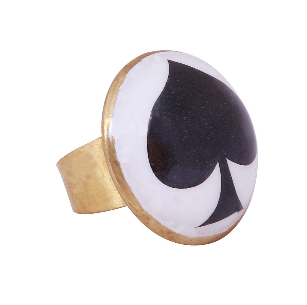 Bulk Wholesale Handmade Adjustable Finger Ring in Metal with Golden Finish – Decorated with a Spade Motif of Playing Cards – Fashion Accessories / Trendy Jewelry