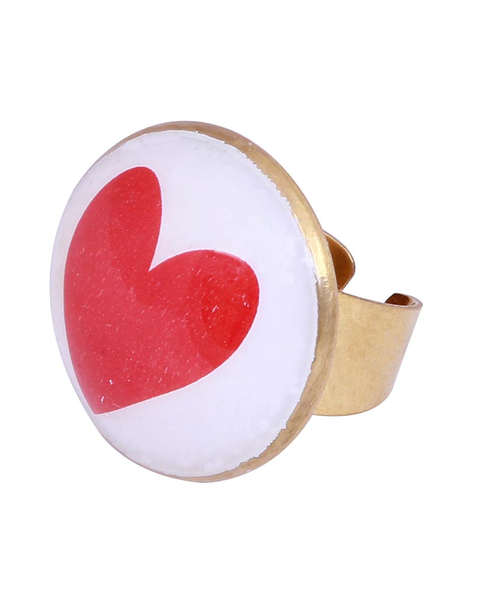 Bulk Wholesale Handmade Adjustable Finger Ring in Metal with Golden Finish – Decorated with a Heart Motif of Playing Cards – Fashion Accessories / Trendy Jewelry