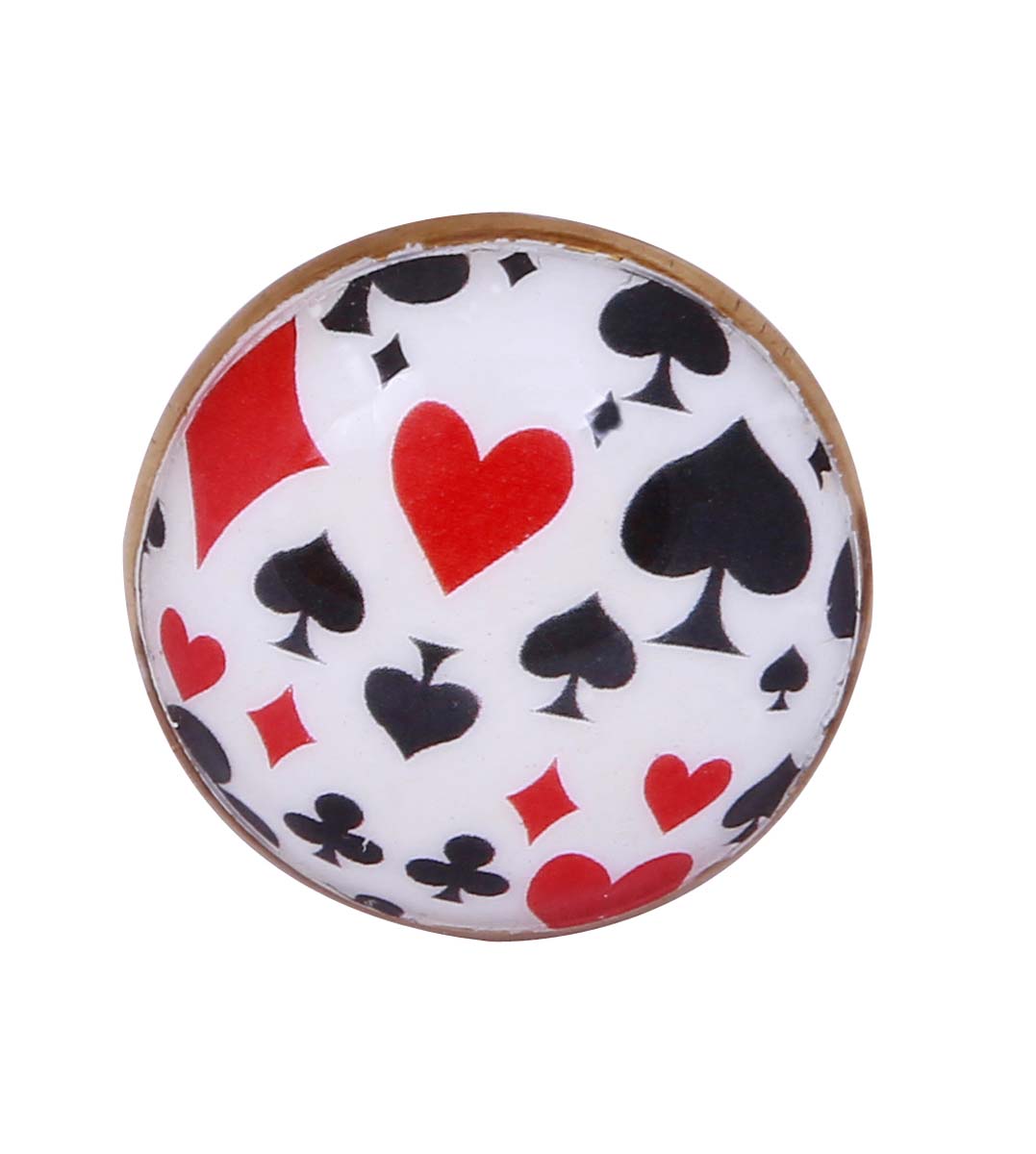 Bulk Wholesale Handmade Adjustable Finger Ring in Metal with Golden Finish – Decorated with a Red & Black Playing Cards Pattern – Fashion Accessories / Trendy Jewelry