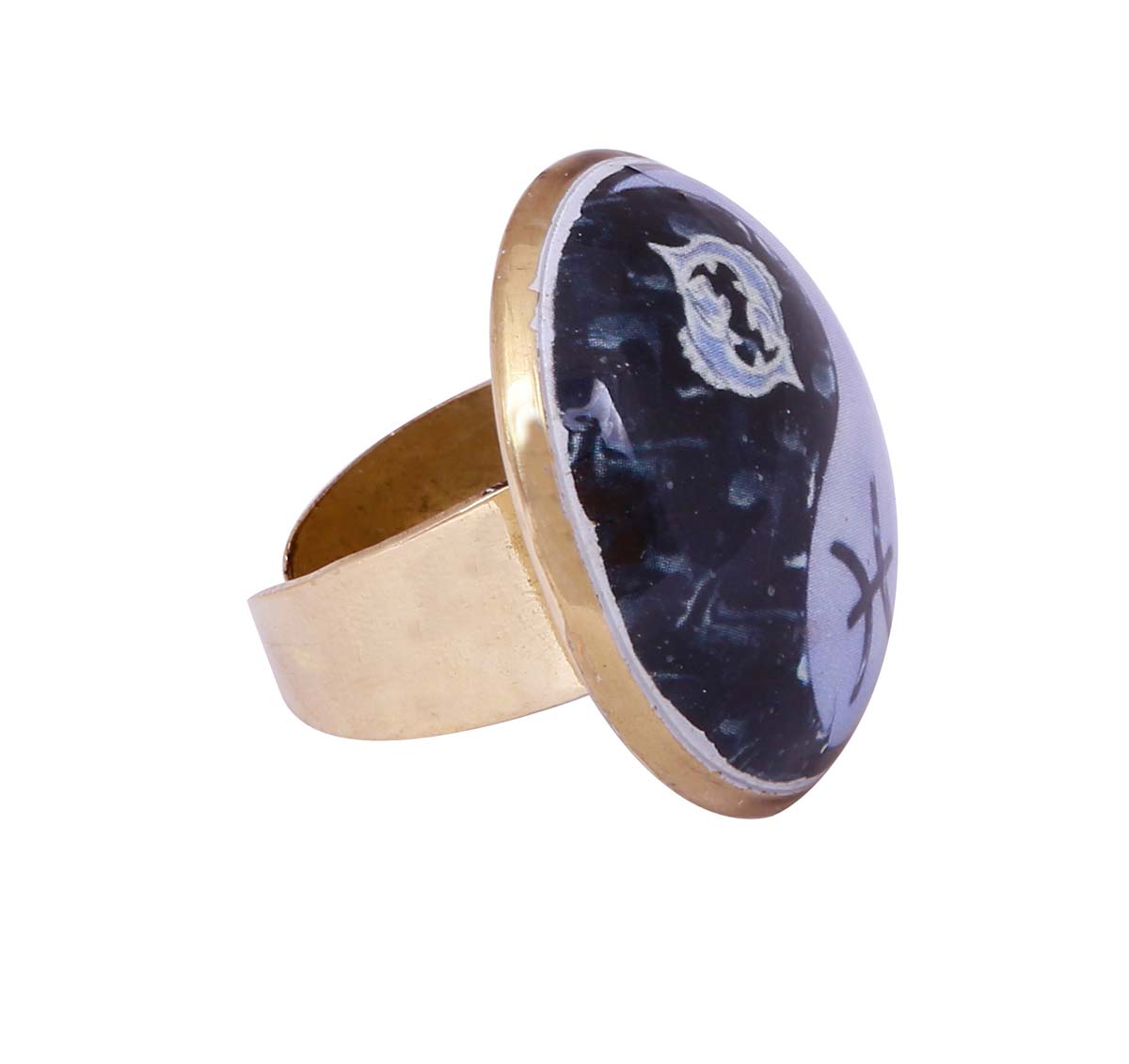 Bulk Wholesale Handmade Adjustable Finger Ring in Metal with Pisces Zodiac Symbol – The Fish Motif in Black & Lavender Color – Fashion Accessories / Trendy Jewelry