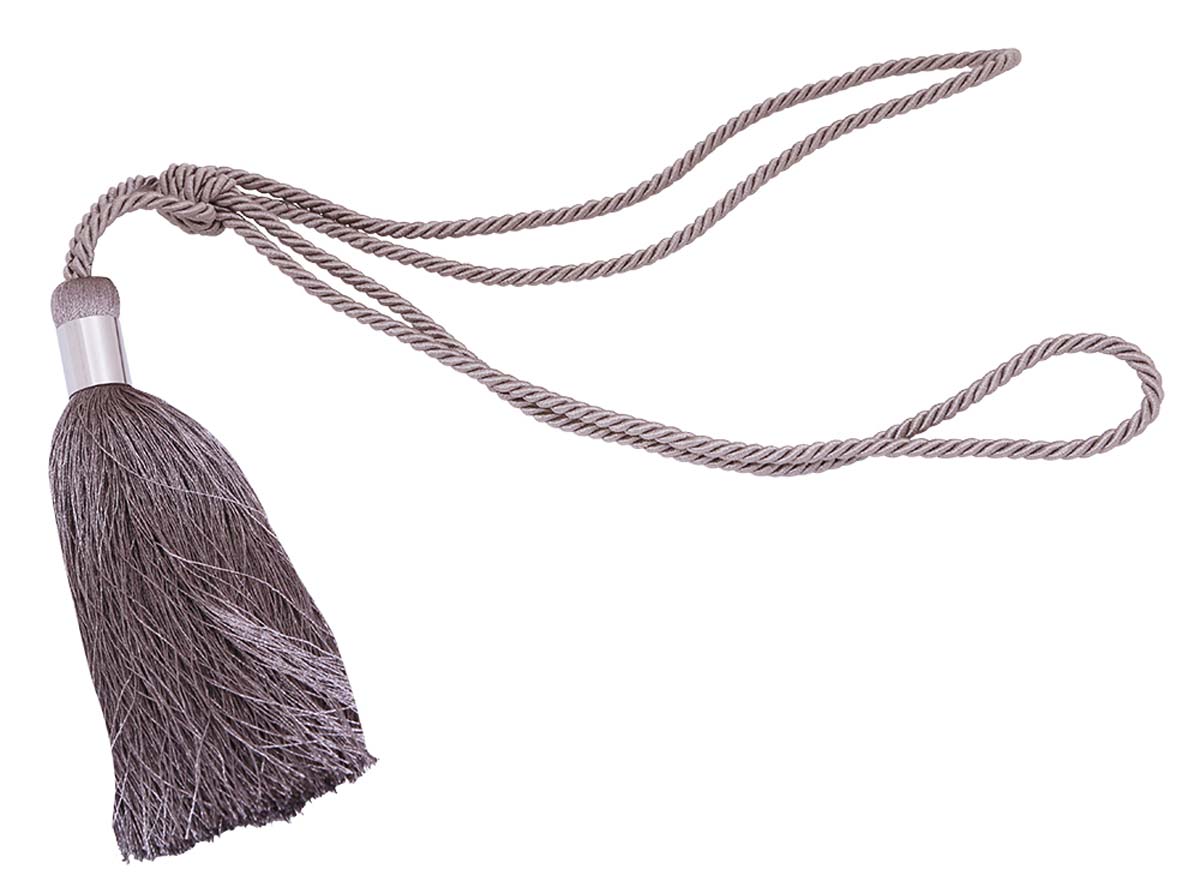 Bulk Wholesale Handmade Taupe Color Curtain Stopper / Tieback in Braided Design with Tassels – Adorned with a Silver Color Metal Ring – Stylish Tying Ropes for Curtains – Home Décor