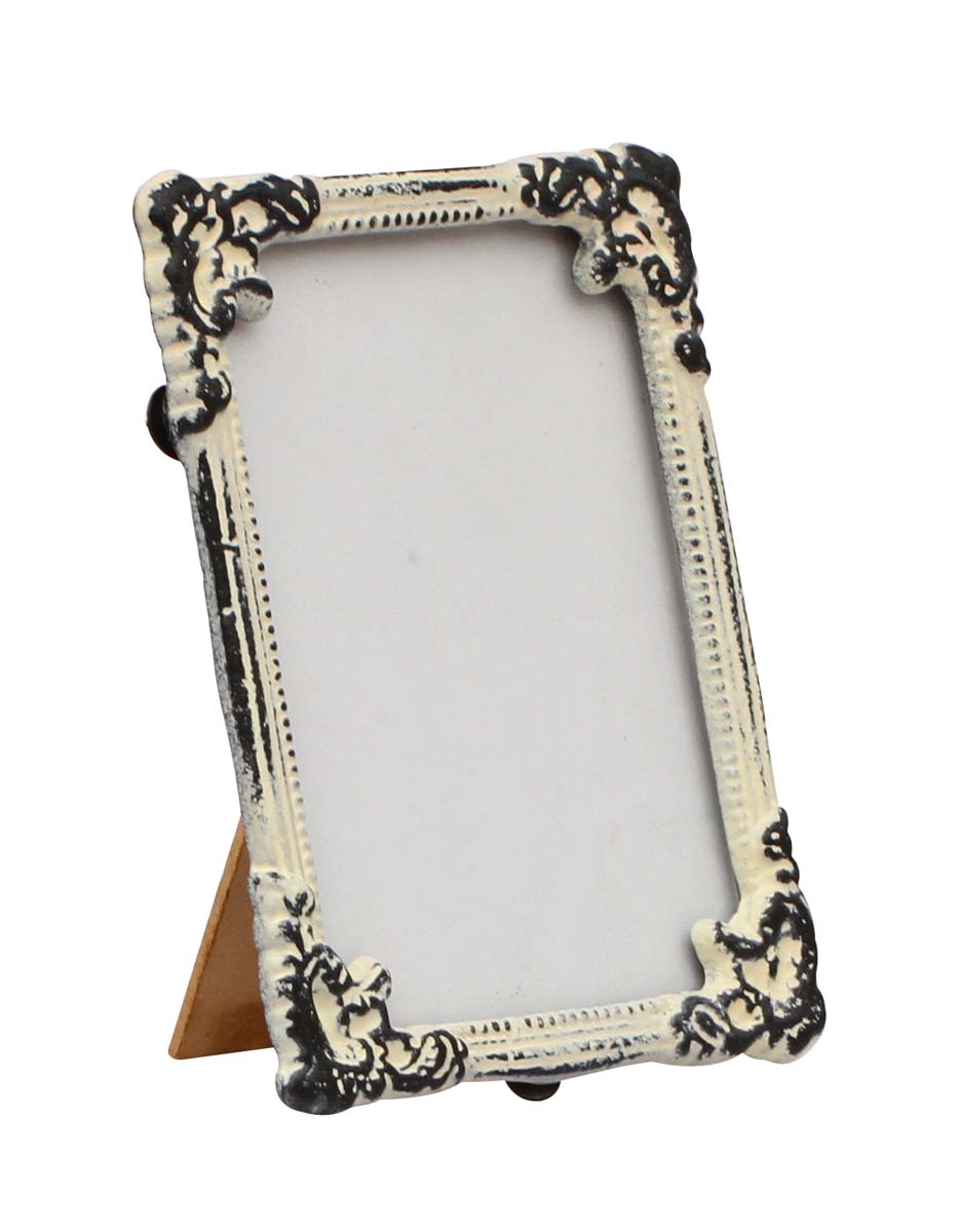Bulk Buy Rectangular White Color Photo/Picture Frame in Metal Work with Distressed-Look - Beautiful Carvings on the Edges - Wholesale Home Decor Picture Frame from India