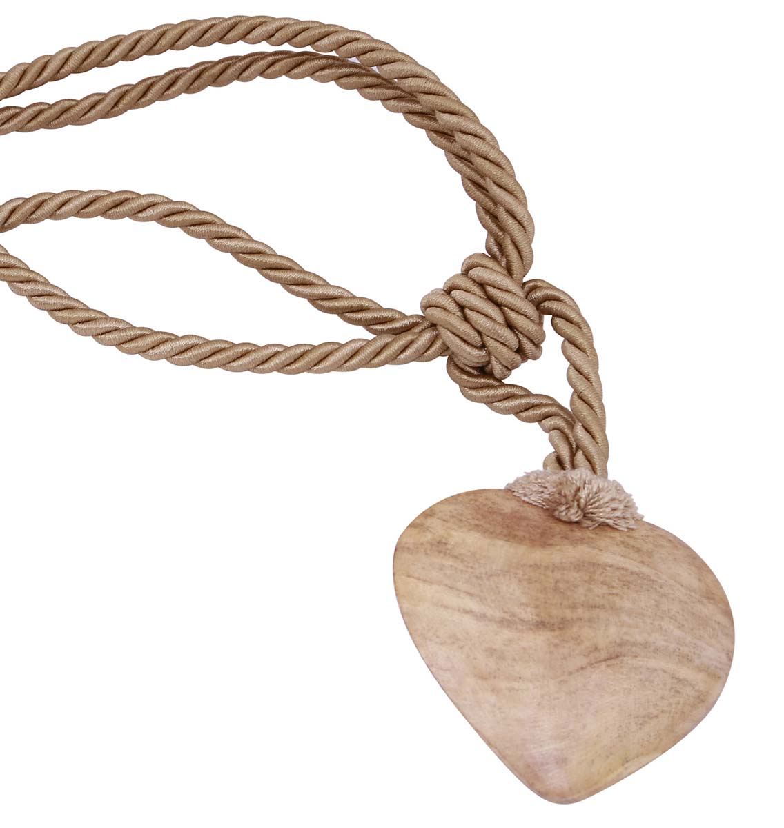 Bulk Wholesale Handmade Light-Brown Curtain Stopper / Tieback in Braided Design – Adorned with a Wooden Heart – Stylish Tying Ropes for Curtains – Home Décor
