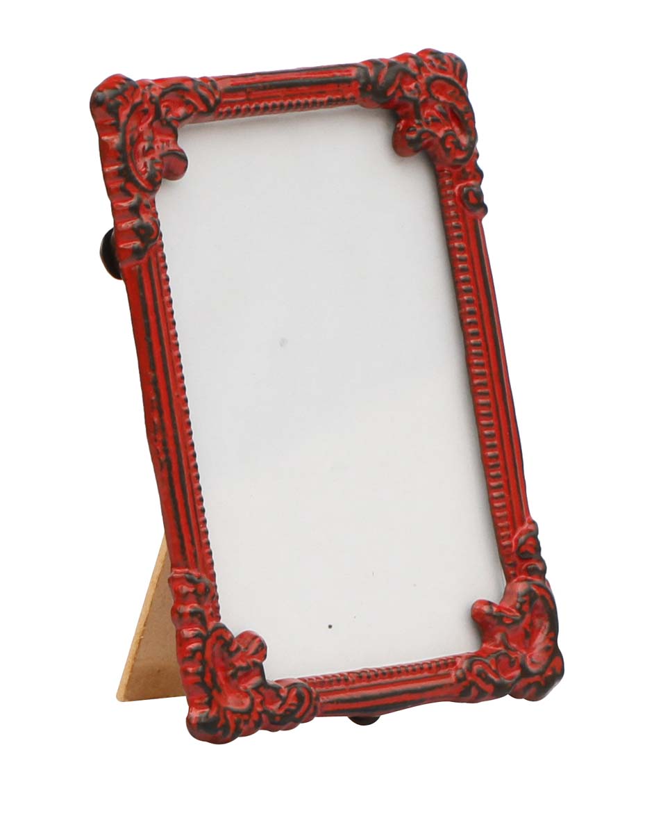 Wholesale Rectangular Red Distressed-Look Photo/Picture Frame with Beautiful Carvings on the Edges - Home Decor Picture Frame from India