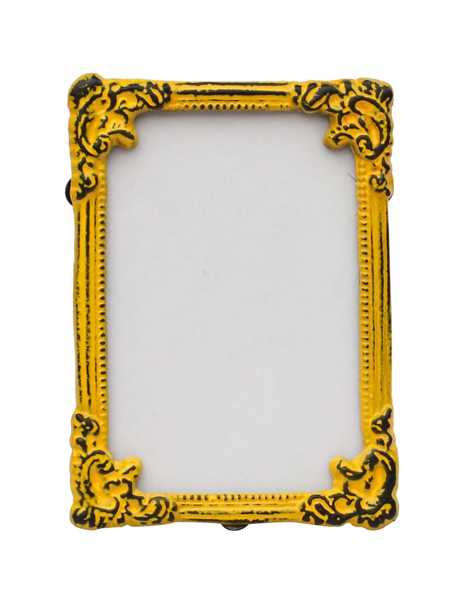 Bulk Buy Rectangular Bright Yellow Distressed-Look Photo/Picture Frame with Beautiful Carvings on the Edges - Wholesale Home Decor Picture Frames from India