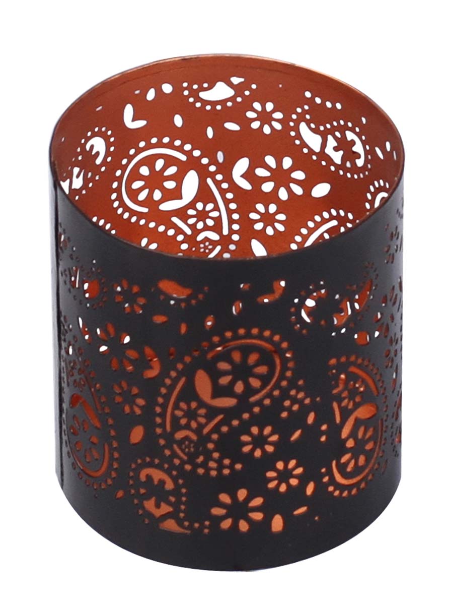 Bulk Wholesale – 3.5” Handmade Black Tea-Light Candle Stand / Votive Candle Holder in Metal with Paisley Cut-Out Pattern – Decorative Centerpieces – Home Décor