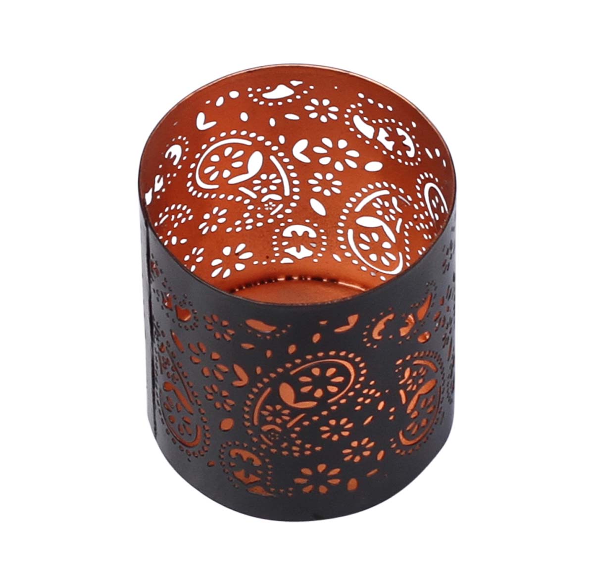 Bulk Wholesale – 3.5” Handmade Black Tea-Light Candle Stand / Votive Candle Holder in Metal with Paisley Cut-Out Pattern – Decorative Centerpieces – Home Décor