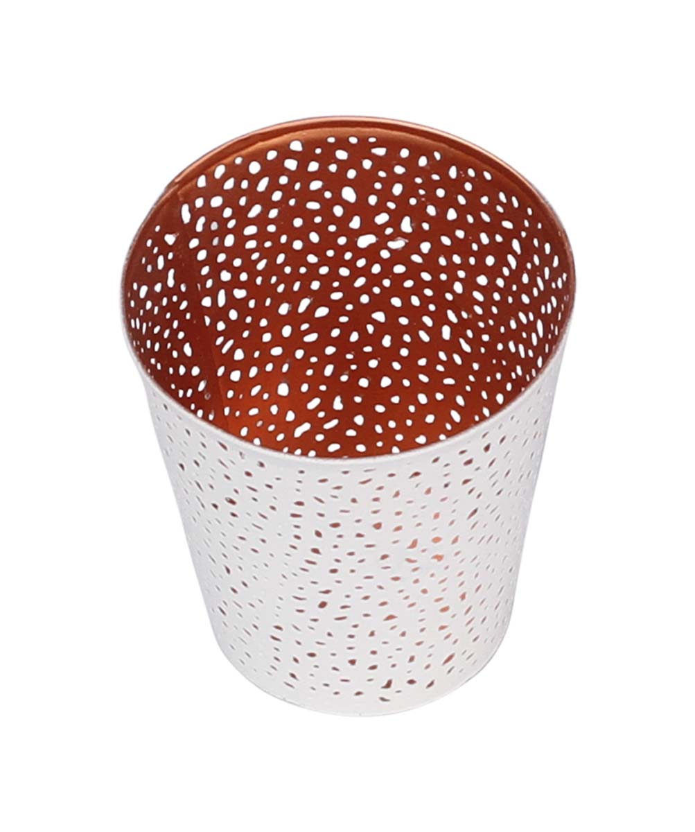 Bulk Wholesale – 3.3” Handmade Conical White Tea-Light Candle Stand / Votive Candle Holder in Metal with Abstract Cut-Out Pattern – Decorative Centerpieces – Home Décor