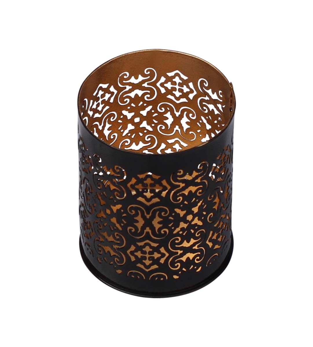 Bulk Wholesale – 3.9” Handmade Black Tea-Light Candle Stand / Votive Candle Holder in Metal with Cut-Out Pattern of Traditional Motifs – Decorative Centerpieces – Home Décor