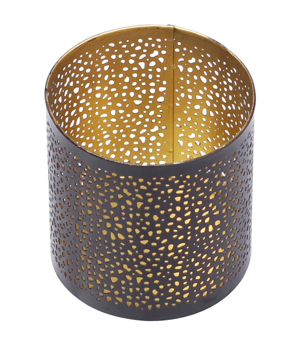 Bulk Wholesale – 3.8” Handmade Black Tealight Candle Stand / Votive Candle Holder in Metal with Abstract Cut-Out Pattern – Decorative Centerpieces – Home Décor