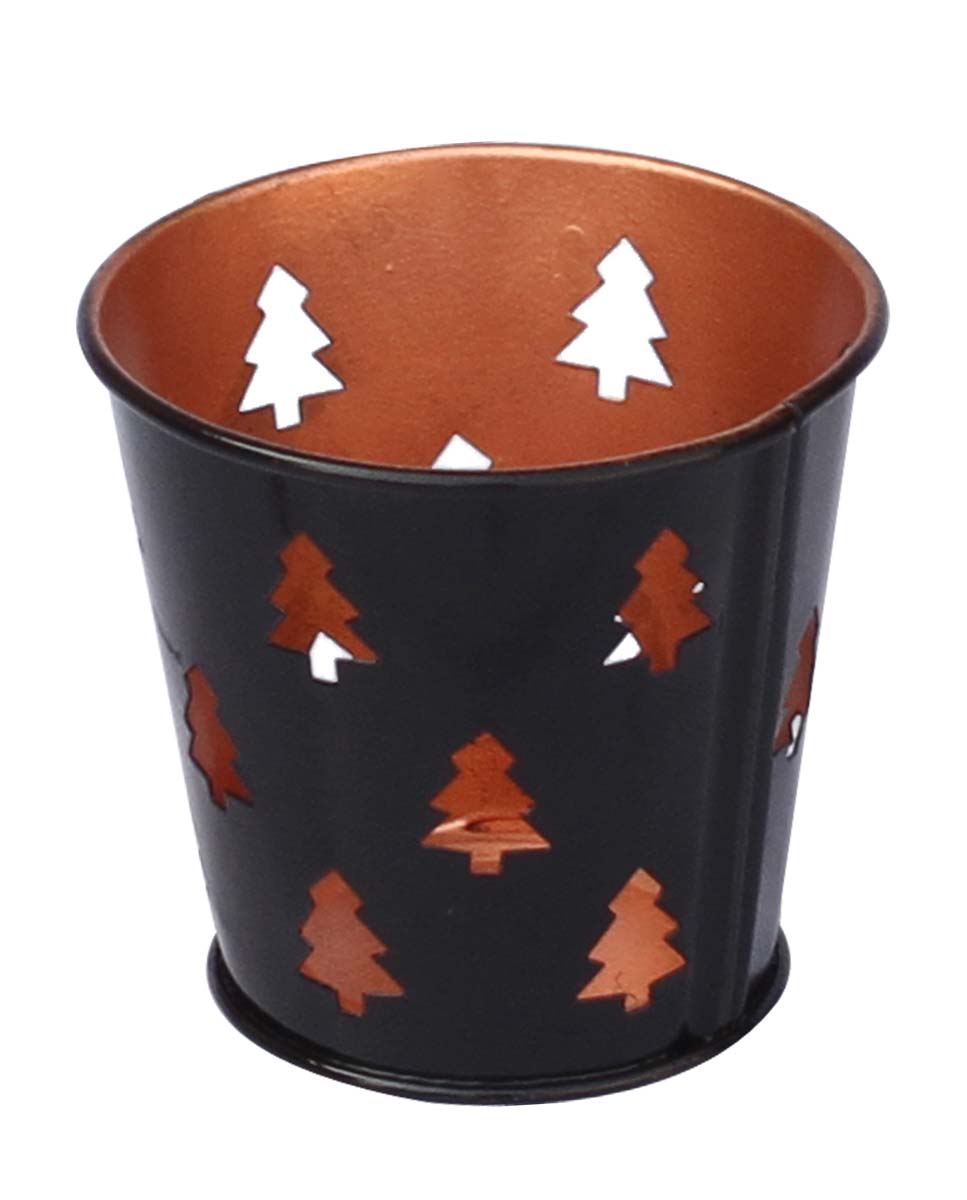 Bulk Wholesale - Handmade 2.9” Conical Black Tea-Light Candle Stand / Votive Candle Holder in Metal with Christmas Tree Cut-Out Patterns – Decorative Centerpieces – Home Décor