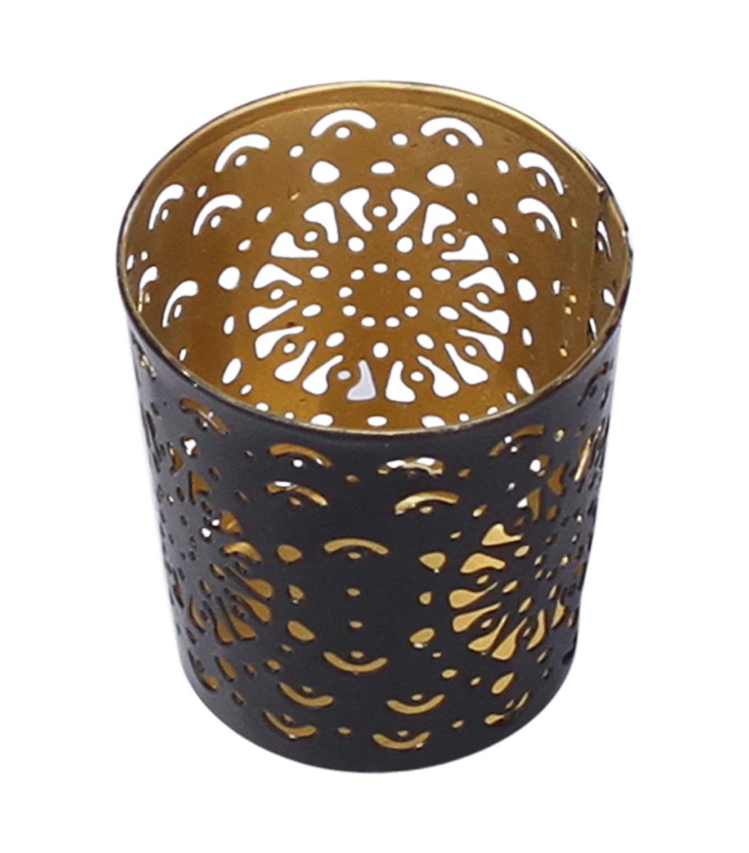 Bulk Wholesale Tea-Light Candle Stand/Votive Candle Holder in Metal with Cut-Out Patterns Handmade Conical Black - Decorative Centrepieces - Home Decor