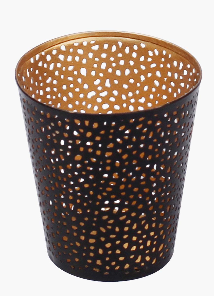 Bulk Wholesale – 3.3” Handmade Conical Black Tea-Light Candle Stand / Votive Candle Holder in Metal with Abstract Cut-Out Pattern – Decorative Centerpieces – Home Décor