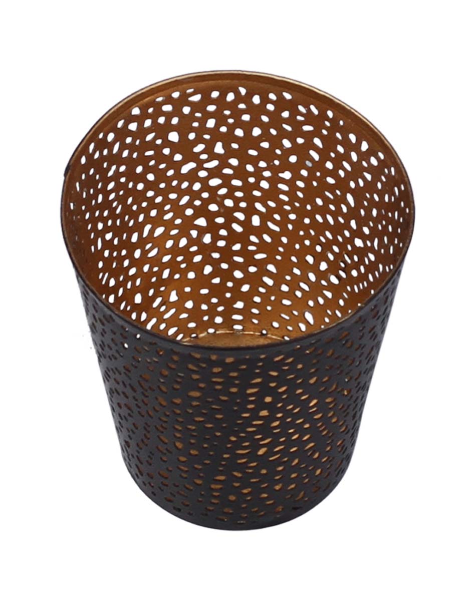 Bulk Wholesale – 3.3” Handmade Conical Black Tea-Light Candle Stand / Votive Candle Holder in Metal with Abstract Cut-Out Pattern – Decorative Centerpieces – Home Décor