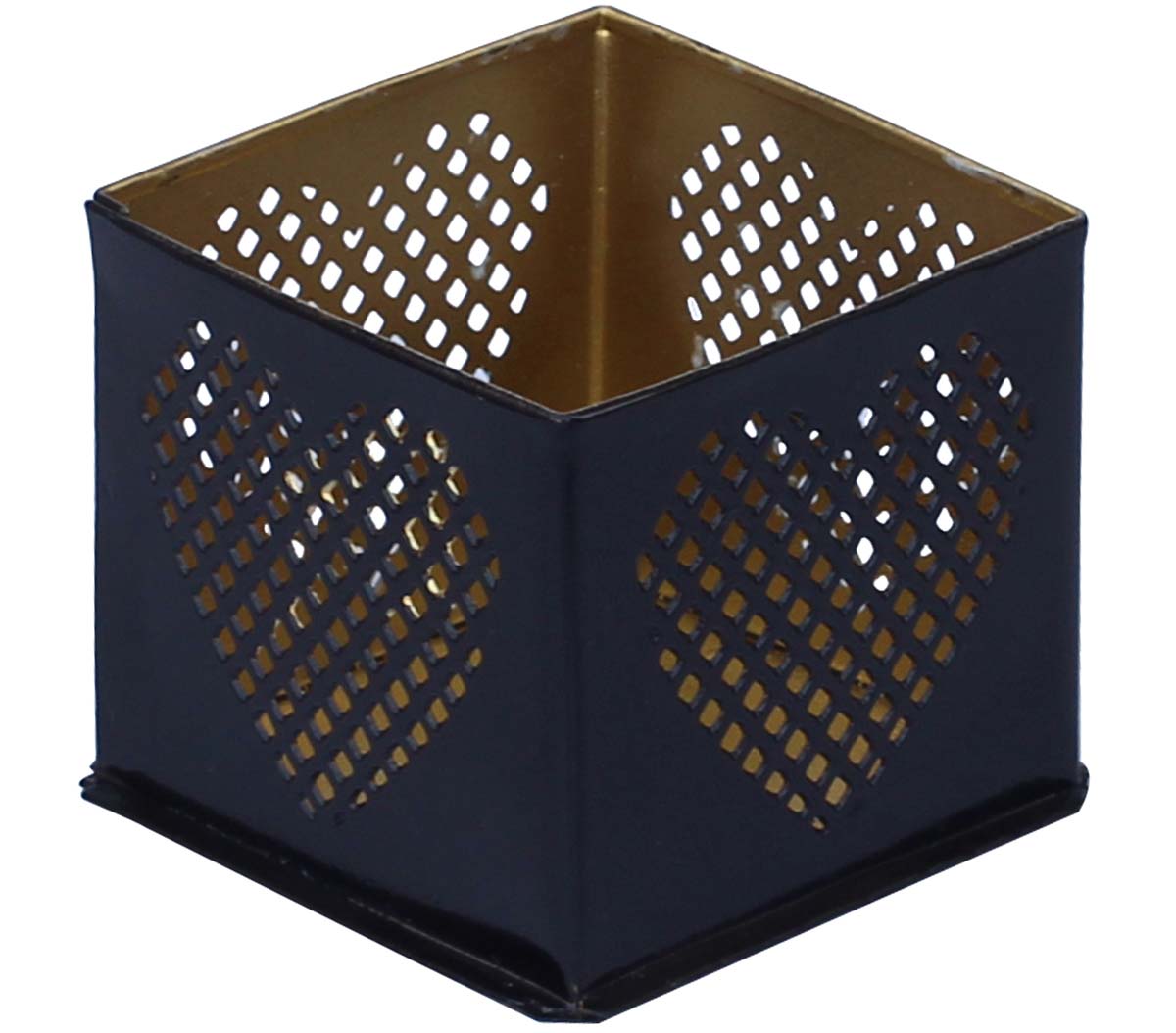 Bulk Wholesale - Black Tea-Light Candle Stand 3.3” Handmade Cubical Votive Candle Holder in Metal with Heart Cut-Out Pattern - Decorative Centerpieces - Home Decor