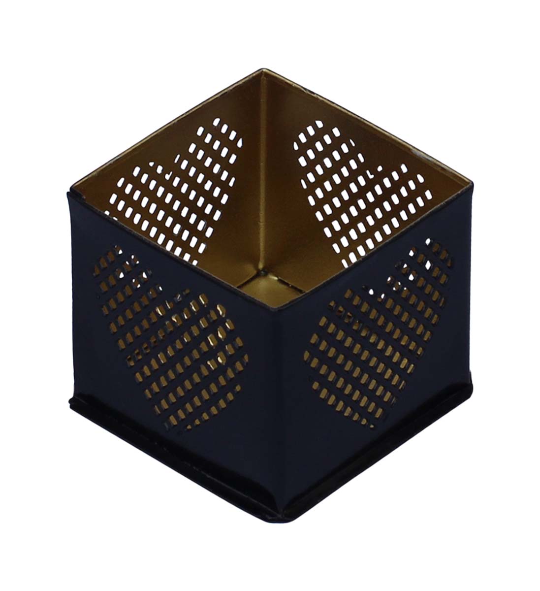 Bulk Wholesale - Black Tea-Light Candle Stand 3.3” Handmade Cubical Votive Candle Holder in Metal with Heart Cut-Out Pattern - Decorative Centerpieces - Home Decor