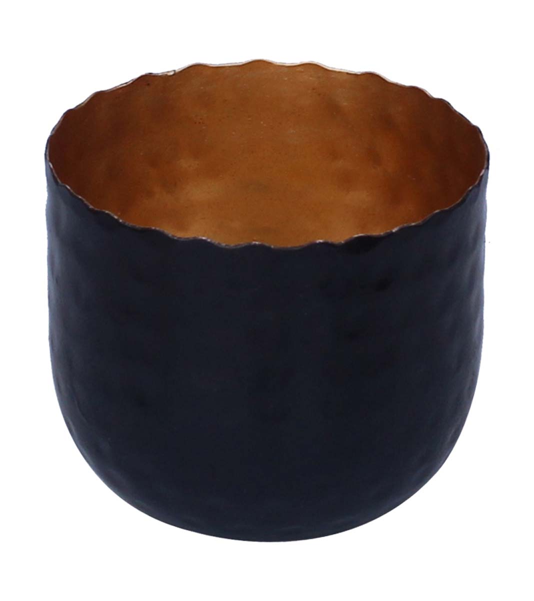 Bulk Wholesale – 3.1” Handmade Black Tea-Light Holder in Metal with Hammered Effect & Scalloped Edges – Decorative Votive Candle Stands –Home Décor