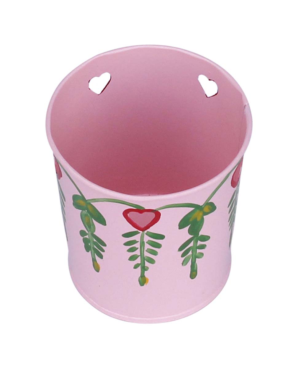 Bulk Wholesale Handmade Pink Color Tealight Candle Holder / Votive Candle Stand in Metal with Star Shaped Cut-Outs & Painted Leafy Patterns – Interior Decorating Items – Home Décor