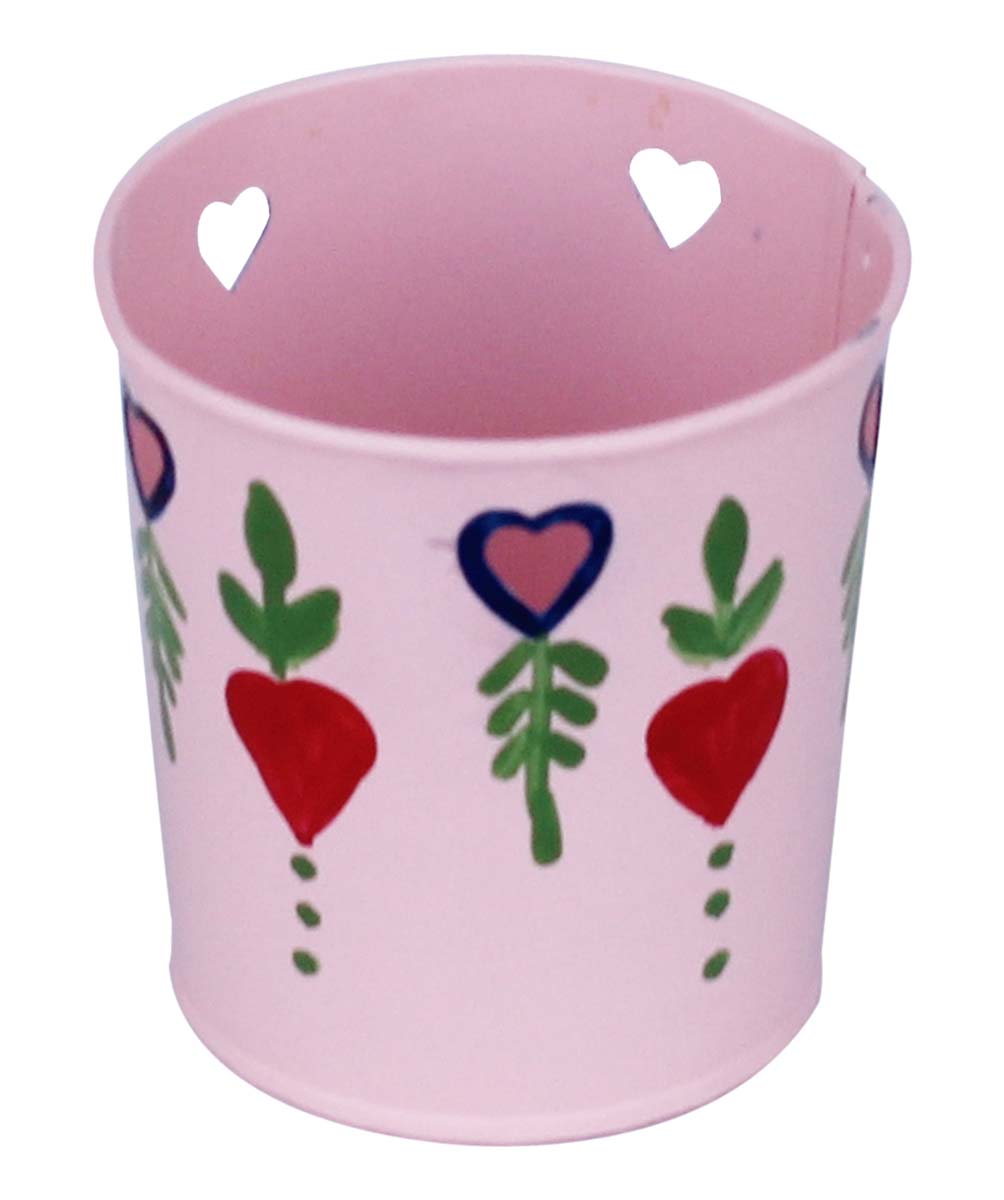 Bulk Wholesale Handmade Pink Color Tealight Candle Holder / Votive Candle Stand in Metal with Star Shaped Cut-Outs & Painted Leafy & Heart Patterns – Interior Decorating Items – Home Décor