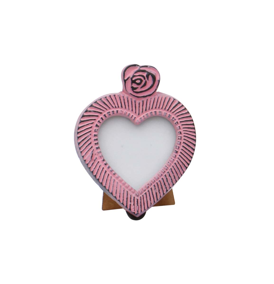Wholesale Heart-Shaped Metal Picture Frame in Bulk - Source Handmade Pink Color Distressed Look Metal Photo Frame Adorned with a Flower Design on the Top - Home Decor Picture Frame from India