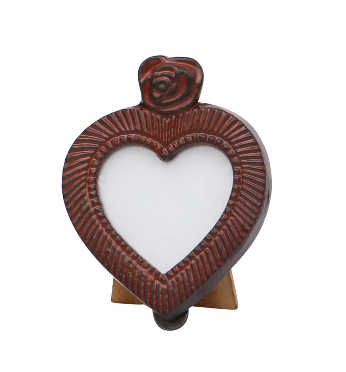 Wholesale Heart-Shaped Metal Picture Frame in Bulk - Source Handmade Brown Color Distressed Look Metal Photo Frame Adorned with a Flower Design on the Top - Home Decor Picture Frame from India