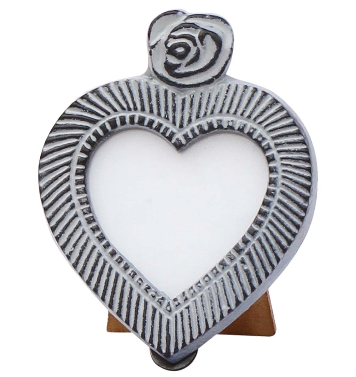 Wholesale Heart-Shaped Metal Picture Frame in Bulk - Source Handmade Gray Color Distressed Look Metal Photo Frame Adorned with a Flower Design on the Top - Home Decor Picture Frame from India