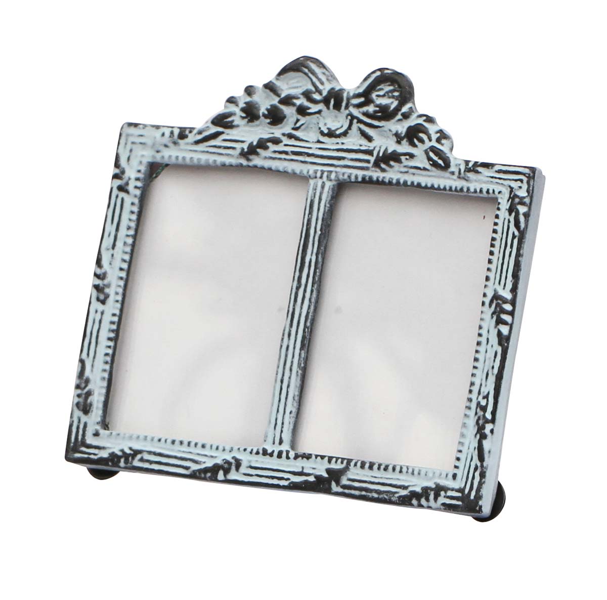 Bulk Source Brown Double Photo/Picture Frame Adorned in Metal Work Decorated with a Bow Design on the Top with Distressed-Look - Wholesale Home Decor Picture Frame from India