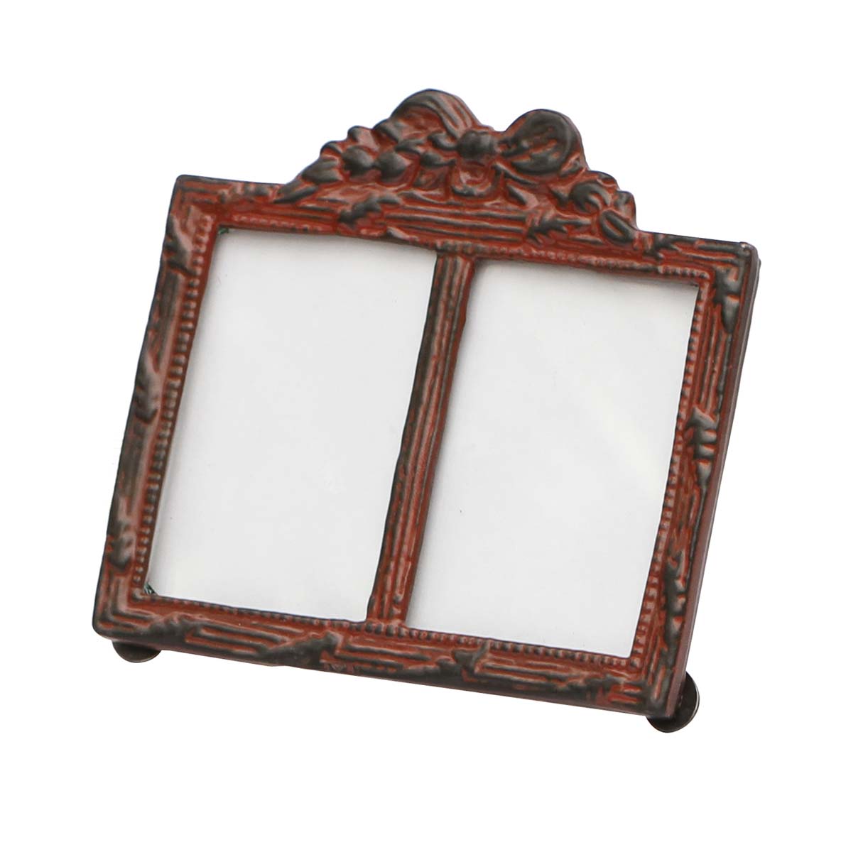 Bulk Buy Brown Double Photo/Picture Frame Adorned in Metal Work Decorated with a Bow Design on the Top with Distressed-Look - Wholesale Home Decor Picture Frame from India