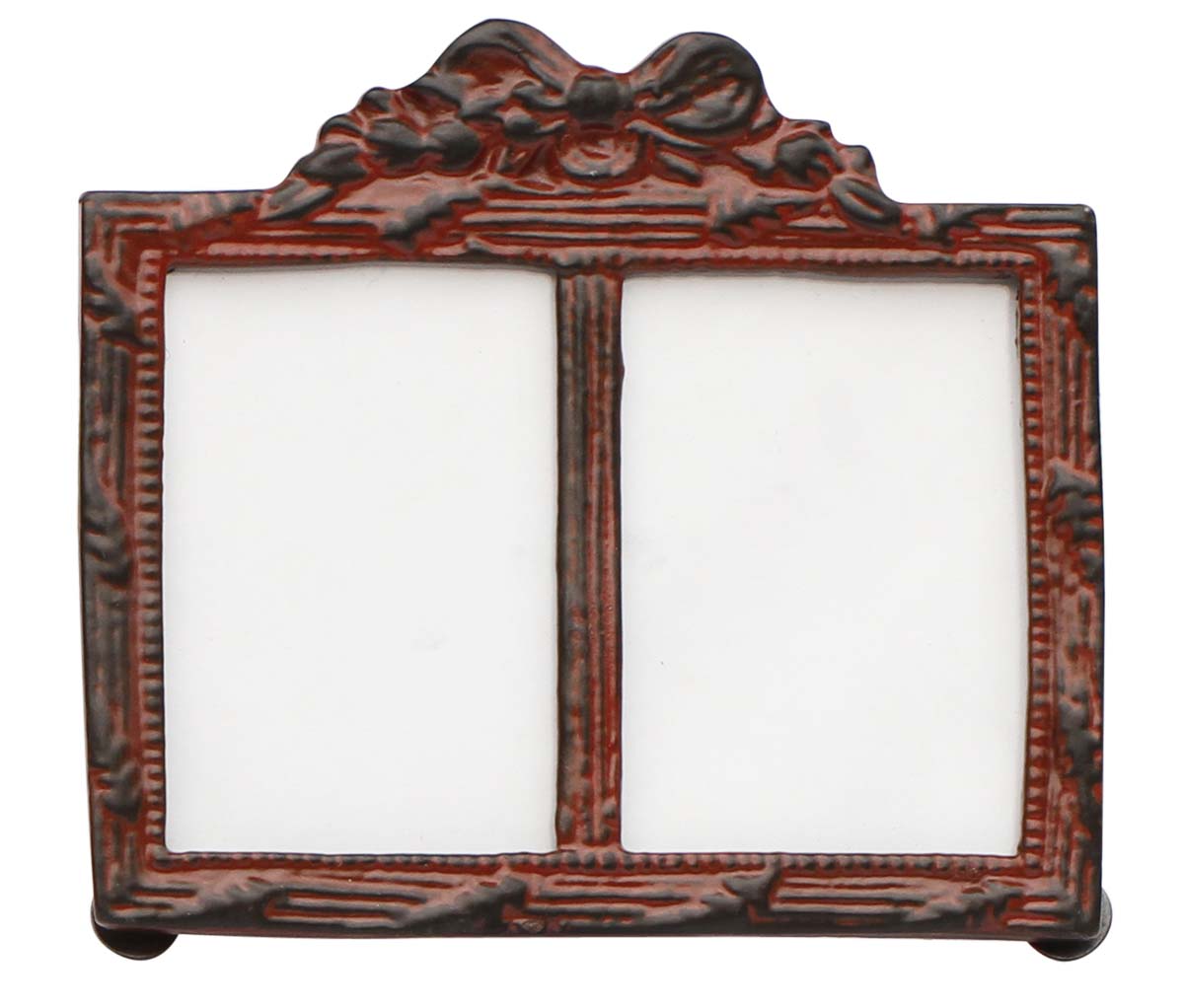 Bulk Buy Brown Double Photo/Picture Frame Adorned in Metal Work Decorated with a Bow Design on the Top with Distressed-Look - Wholesale Home Decor Picture Frame from India