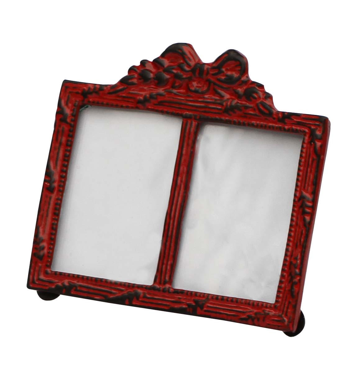 Bulk Buy Red Color Double Photo/Picture Frame Adorned in Metal Work Decorated with a Bow Design on the Top with Distressed-Look - Wholesale Home Decor Picture Frame from India