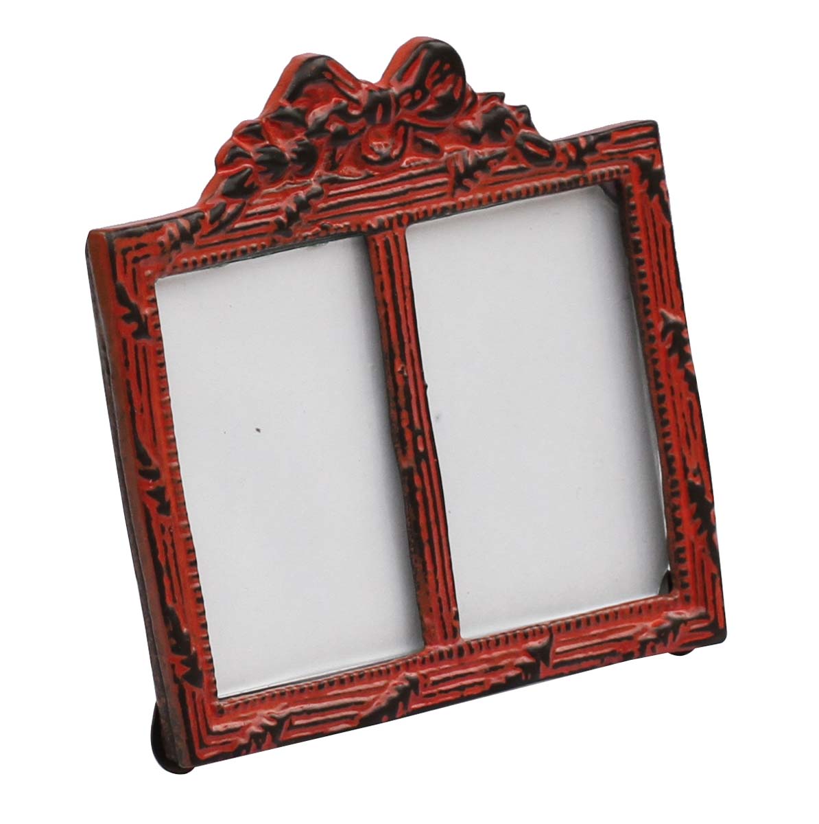 Bulk Buy Red Double Photo/Picture Frame Adorned in Metal Work Decorated with a Bow Design on the Top with Distressed-Look - Wholesale Home Decor Picture Frame from India
