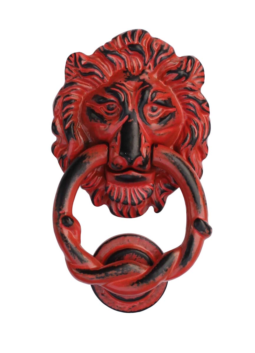 Bulk Wholesale Lion Head Door Knocker Handmade in Red Color with Distressed-Finish - Iron Door Accessories - Home Decor