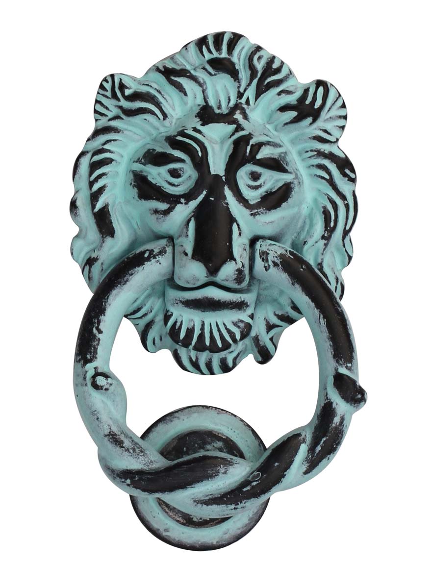 Bulk Wholesale Lion Head Door Knocker Handmade in Pastel Blue Color with Distressed-Finish - Door Accessories - Home Decor