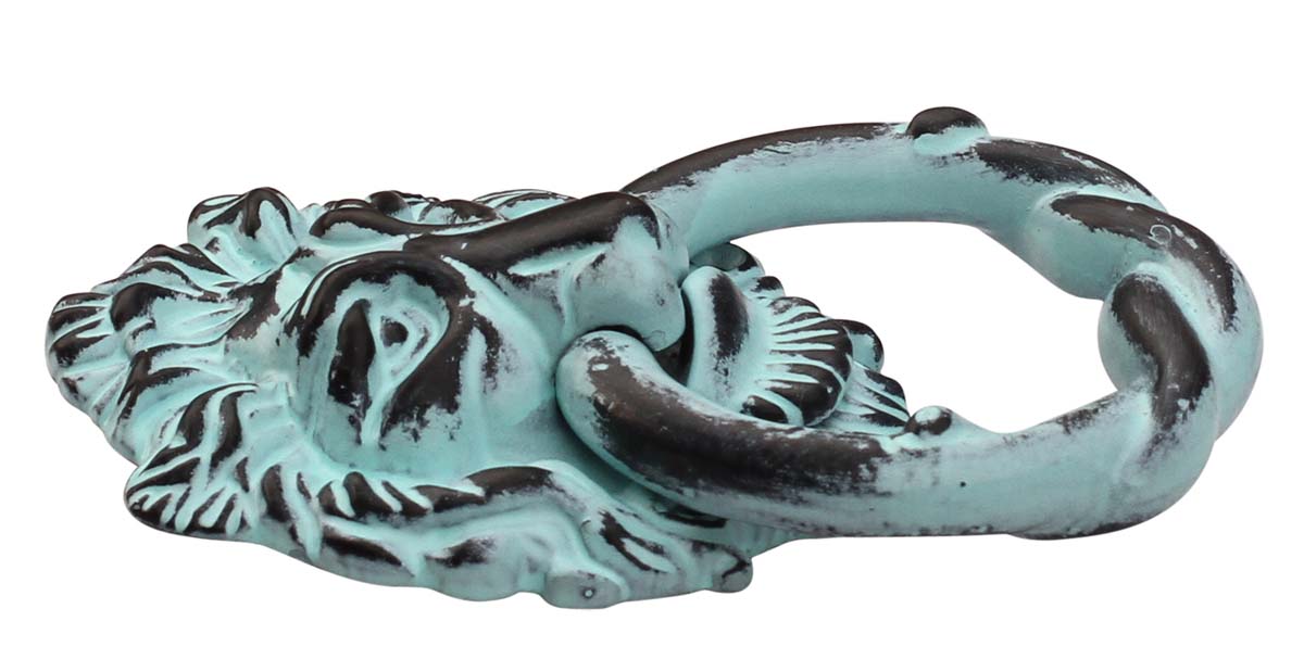 Bulk Wholesale Lion Head Door Knocker Handmade in Pastel Blue Color with Distressed-Finish - Door Accessories - Home Decor