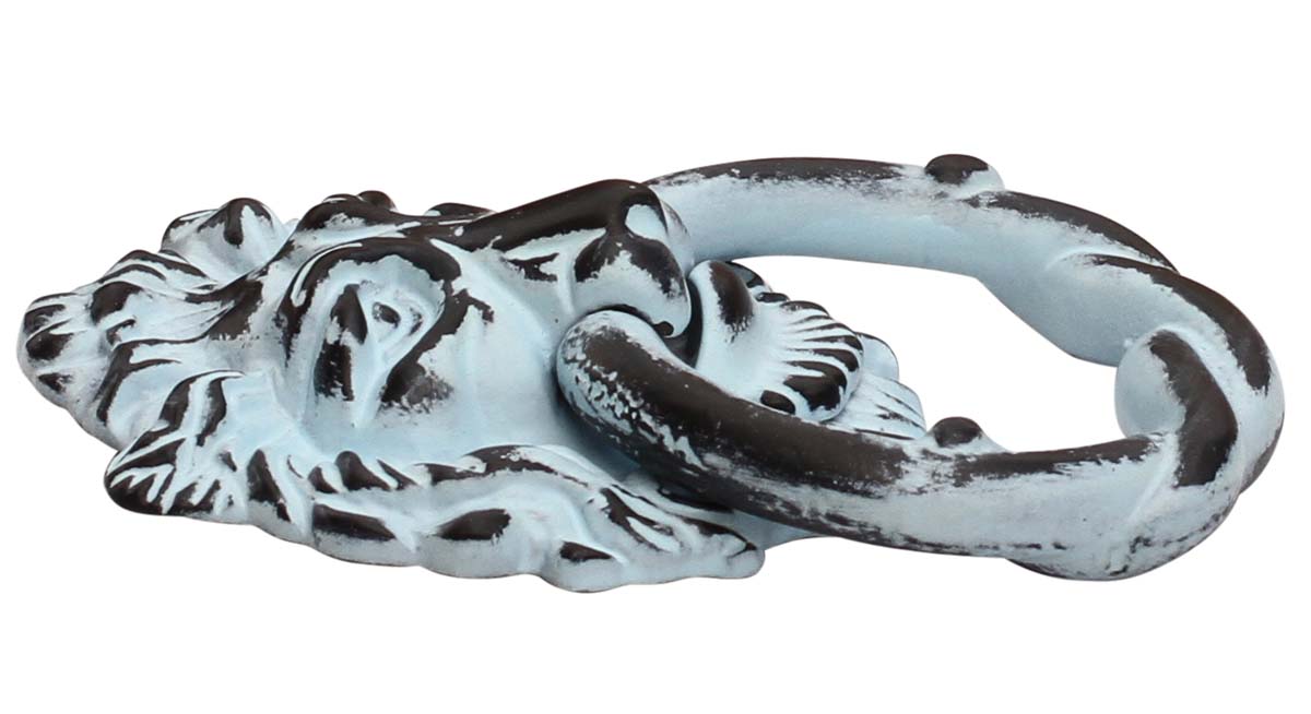 Bulk Wholesale Handmade Lion Head Door Knocker in Sky Blue Color with Distressed-Finish - Door Accessories - Home Decor