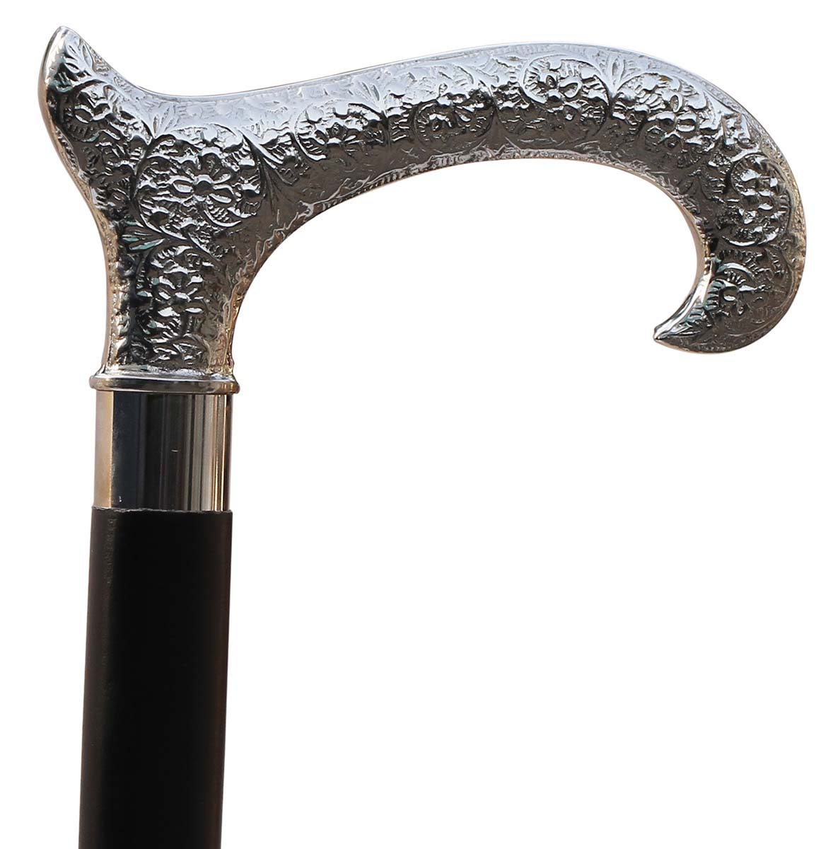 Source 37.2” Walking Stick/Cane in Bulk - Wholesale Handmade Wooden Fashion Black & Silver Tone Walking Stick with Brass Handle from India