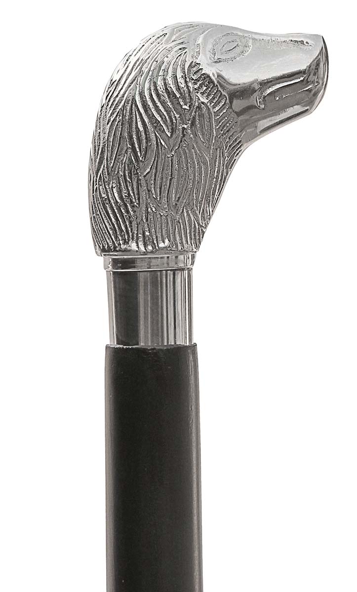 Bulk Buy 38.1” Walking Stick/Cane - Wholesale Handmade Black Wooden Walking Cane with Spaniel-Head Shaped Brass Handle in Silver-Tone Nickel Finish - Unisex Fashion Accessories