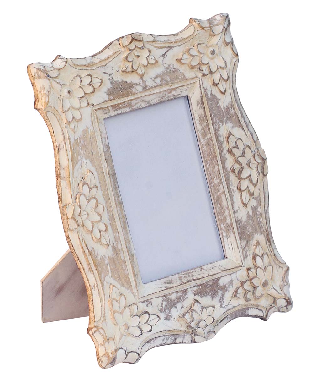 Buy 4x6” Wooden Shabby Chic Picture Frame in Bulk - Wholesale Hand Crafted Floral Appliqués Photo Frame - Hand Painted White In Distressed Whitewashed Finish - Home & Office Decor