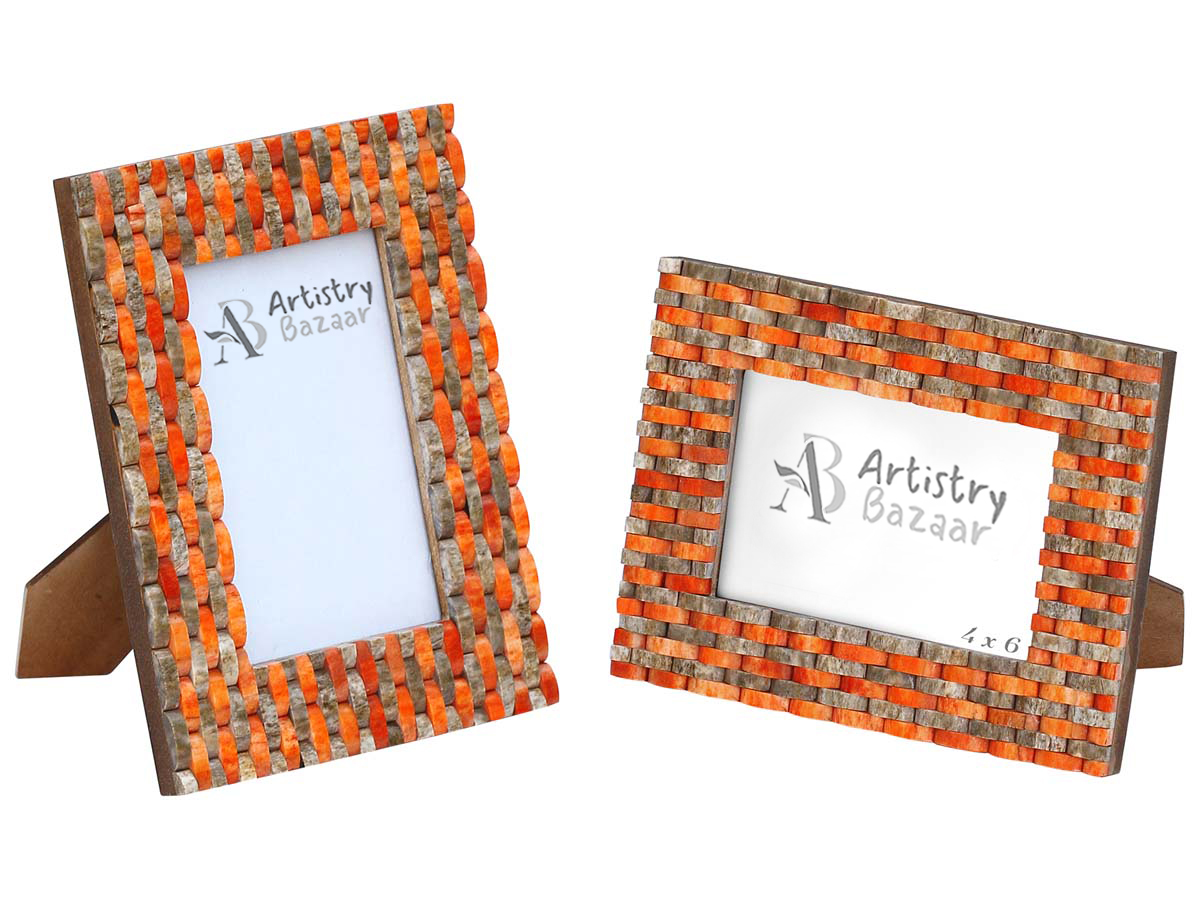 Bulk Buy 4x6 Inches Photo Frame - Orange & Brown Tile Striped Pattern - MDF & Resin - Home Decor Picture Frames from India