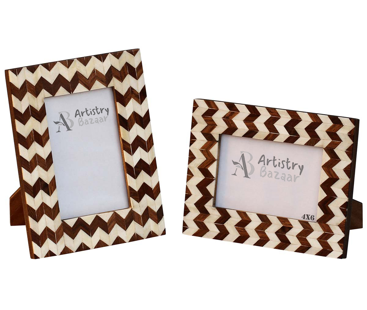4x6 Inches Brown & White Picture Frame in Bulk - Wholesale Handmade Wood & Resin Photo Frame/Picture Holder - Home Decor Picture Frames from India