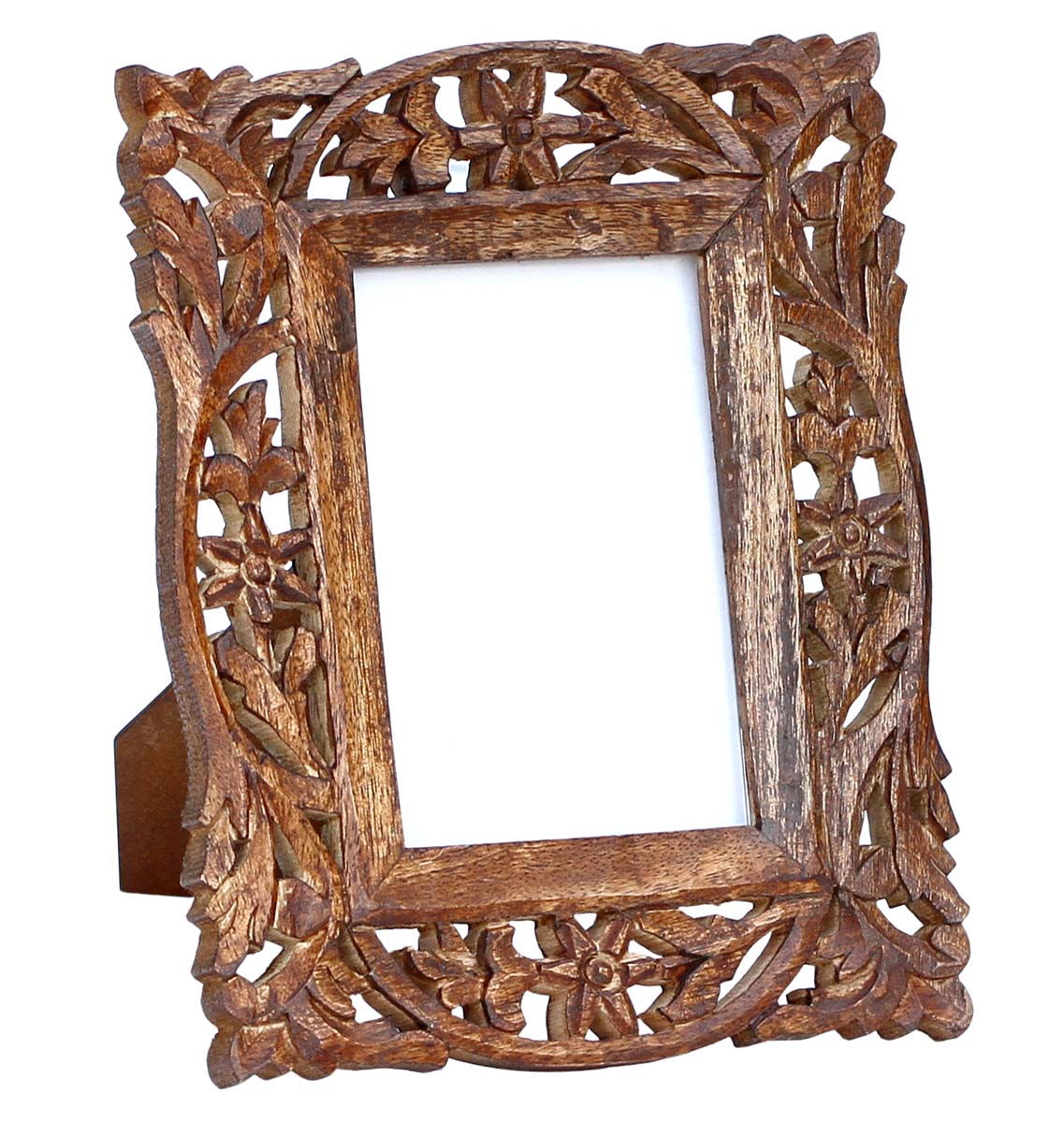 Wholesale 4x6 Inches Brown Picture Frame in Bulk - Hand Carved Vintage-Look Wooden Photo Frame in Jali Work - Home Decor Picture Frames from India