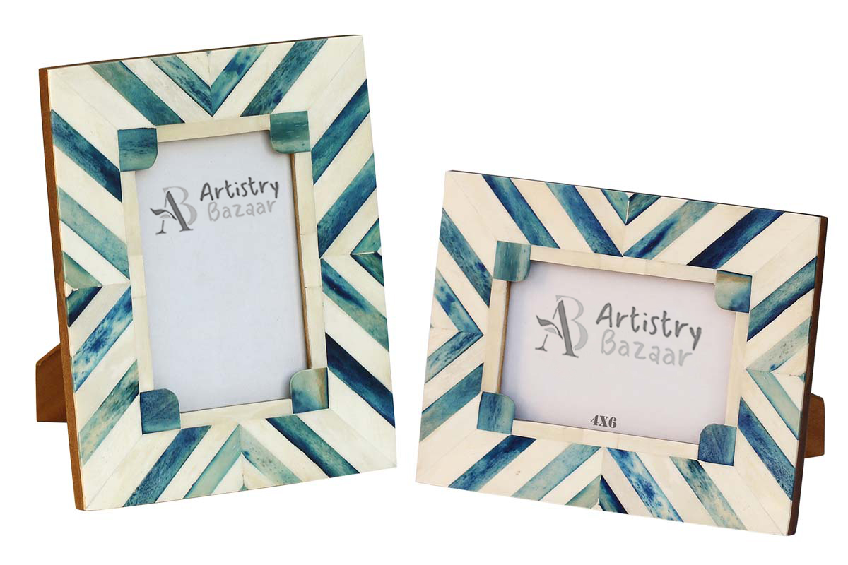 Bulk Buy 4x6 Inches Blue & White Picture Frame - Wholesale Handmade Aqua Blue Pattern Photo Frame in MDF & Resin - Home Decor Picture Frames from India