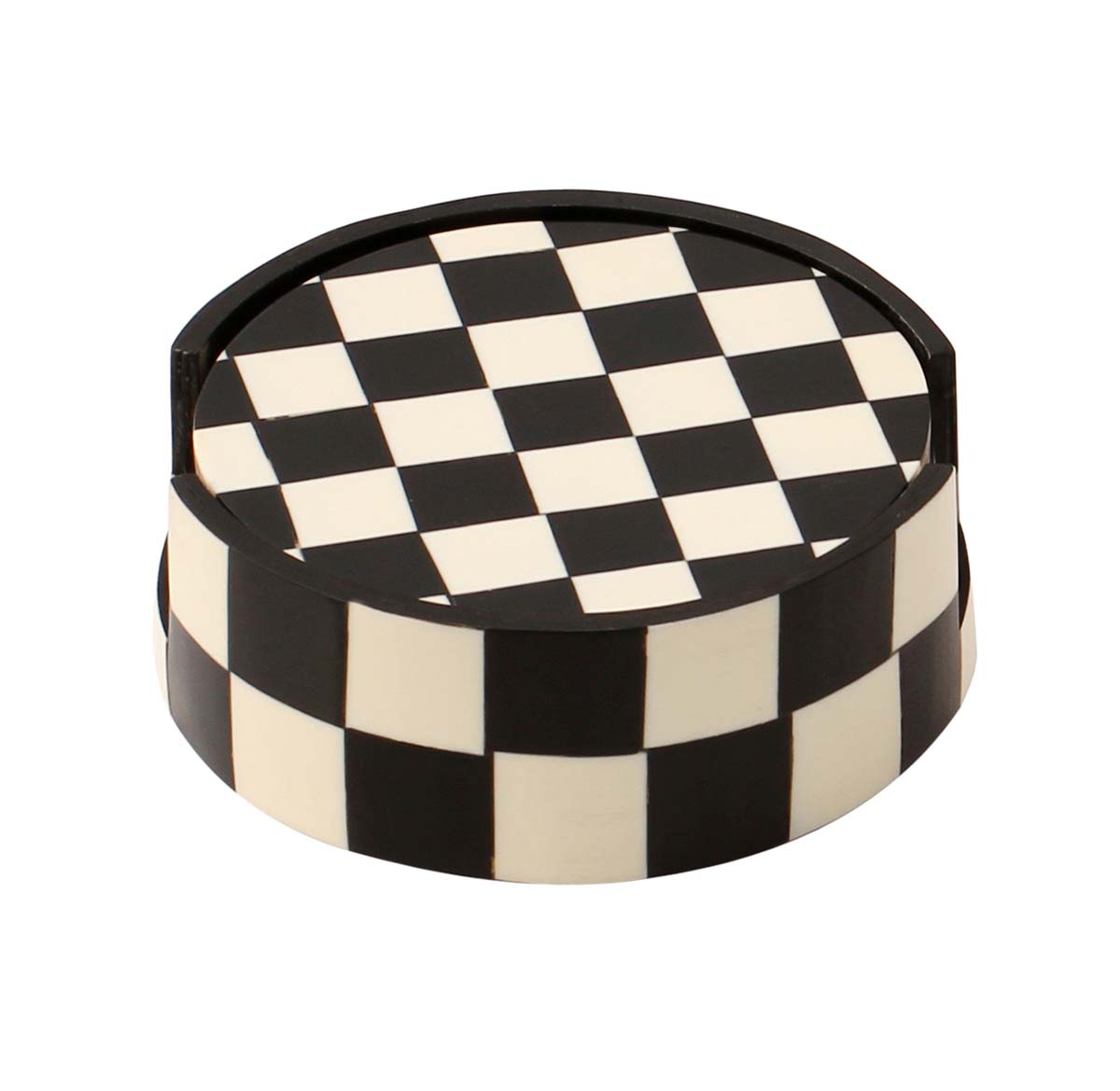 Buy in Bulk Wholesale Coaster Set with Holder in Chequered Pattern Handmade 10.4cm - Set of 4 - In MDF & Acrylic