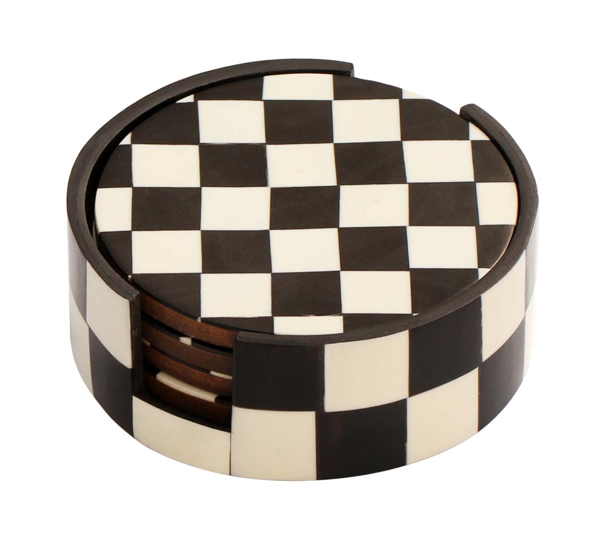 Buy in Bulk Wholesale Coaster Set with Holder in Chequered Pattern Handmade 10.4cm - Set of 4 - In MDF & Acrylic