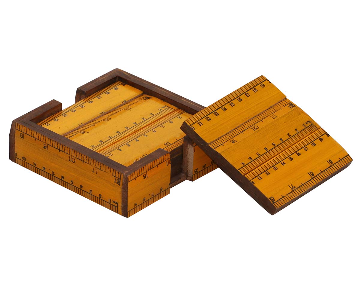 Buy in Bulk Wholesale Wooden Coaster Set with Unique Measuring Scale Pattern Handmade 5 Inch