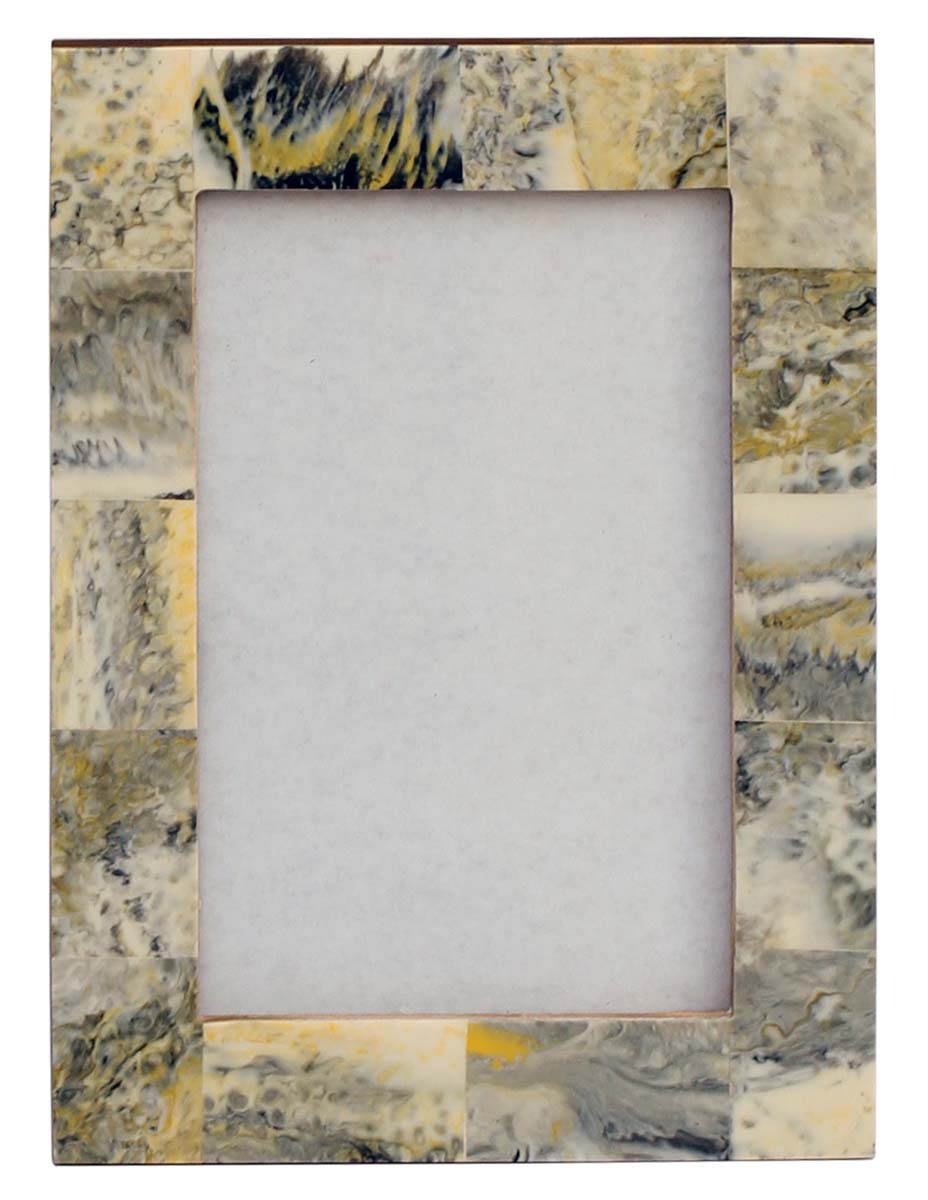 Rectangular 4x6 Photo/Picture Frame in Bulk - Wholesale Handmade Table Photo Frame/Picture Holder with Grey & Yellow Abstract Pattern - Home Decor Picture Frame from India