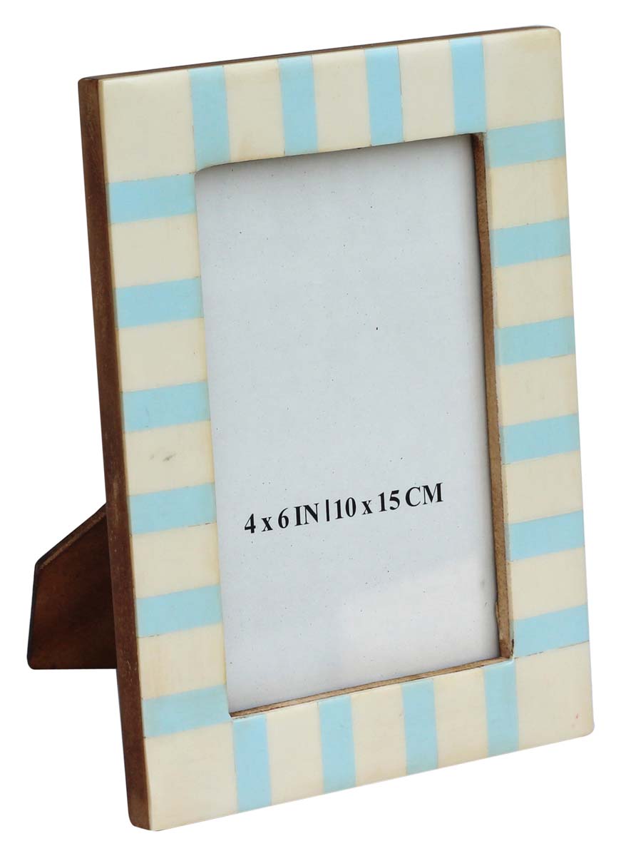 Wholesale Rectangular 4x6 Photo/Picture Frame in MDF & Resin - Bulk Buy Photo Frame with Sky-Blue & White Stripes - Home Decor Picture Frame from India