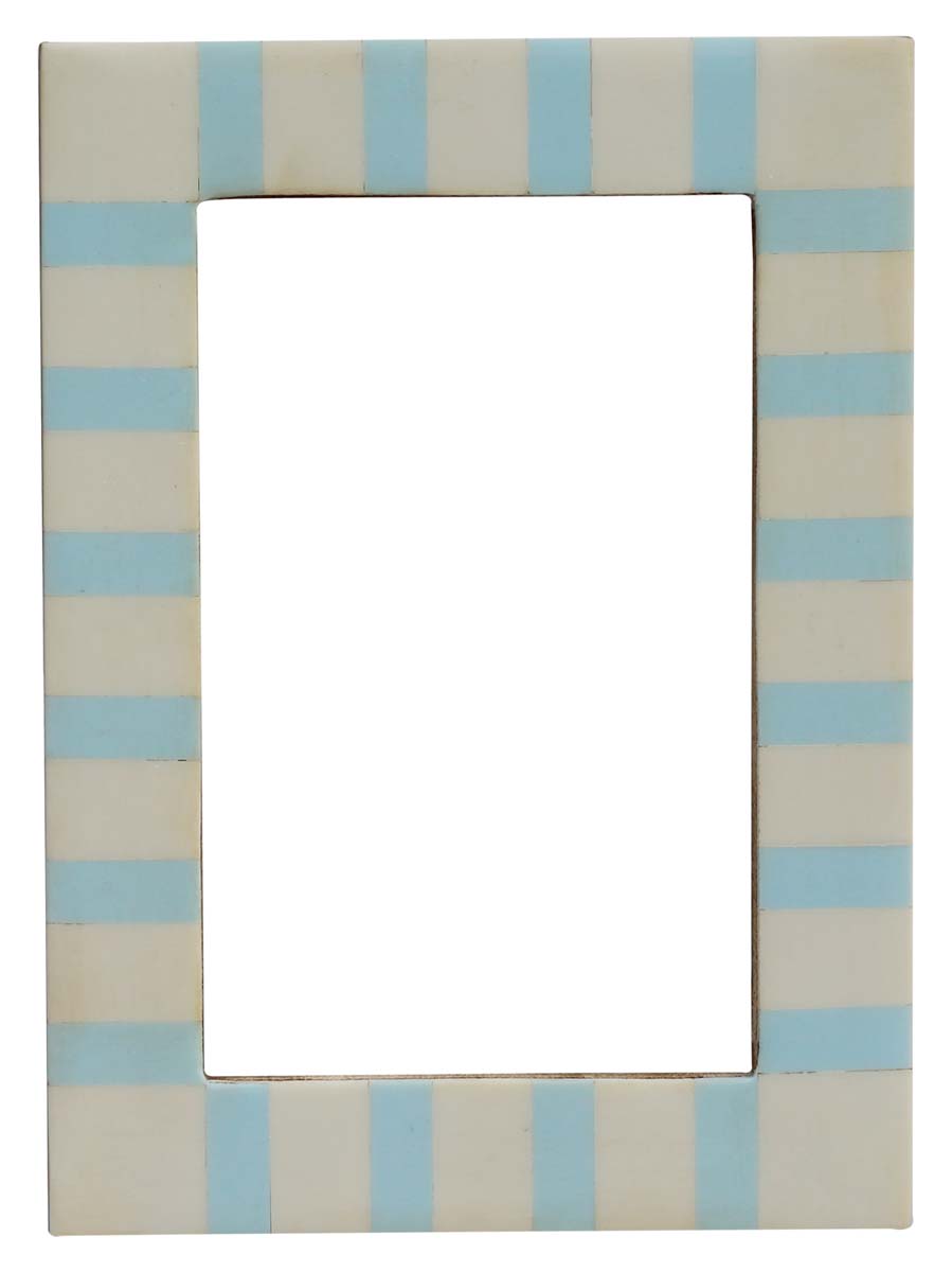 Wholesale Rectangular 4x6 Photo/Picture Frame in MDF & Resin - Bulk Buy Photo Frame with Sky-Blue & White Stripes - Home Decor Picture Frame from India