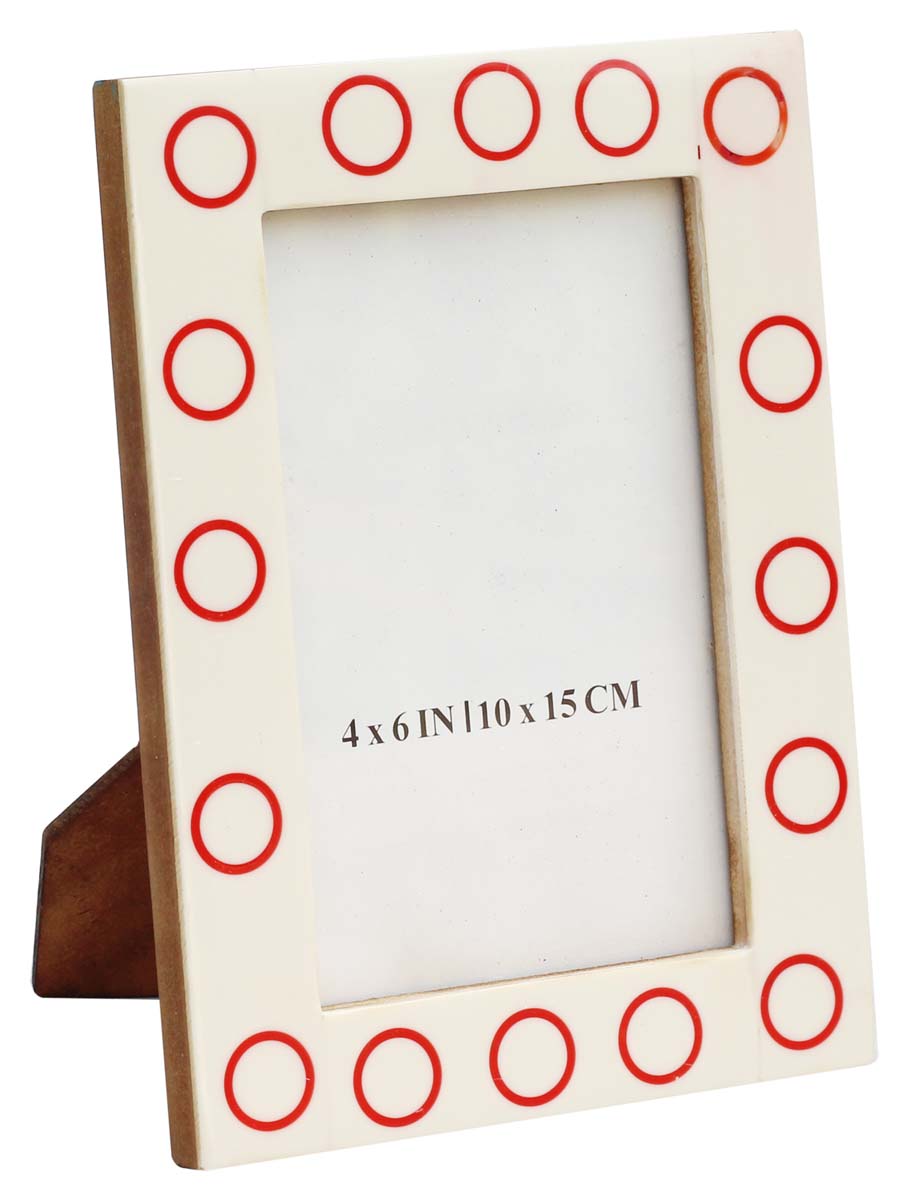 Wholesale Rectangular 4x6 Photo/Picture Frame - Bulk Buy Handmade Resin & MDF Photo Frame in White with Red Rings - Home Decor Picture Frame from India